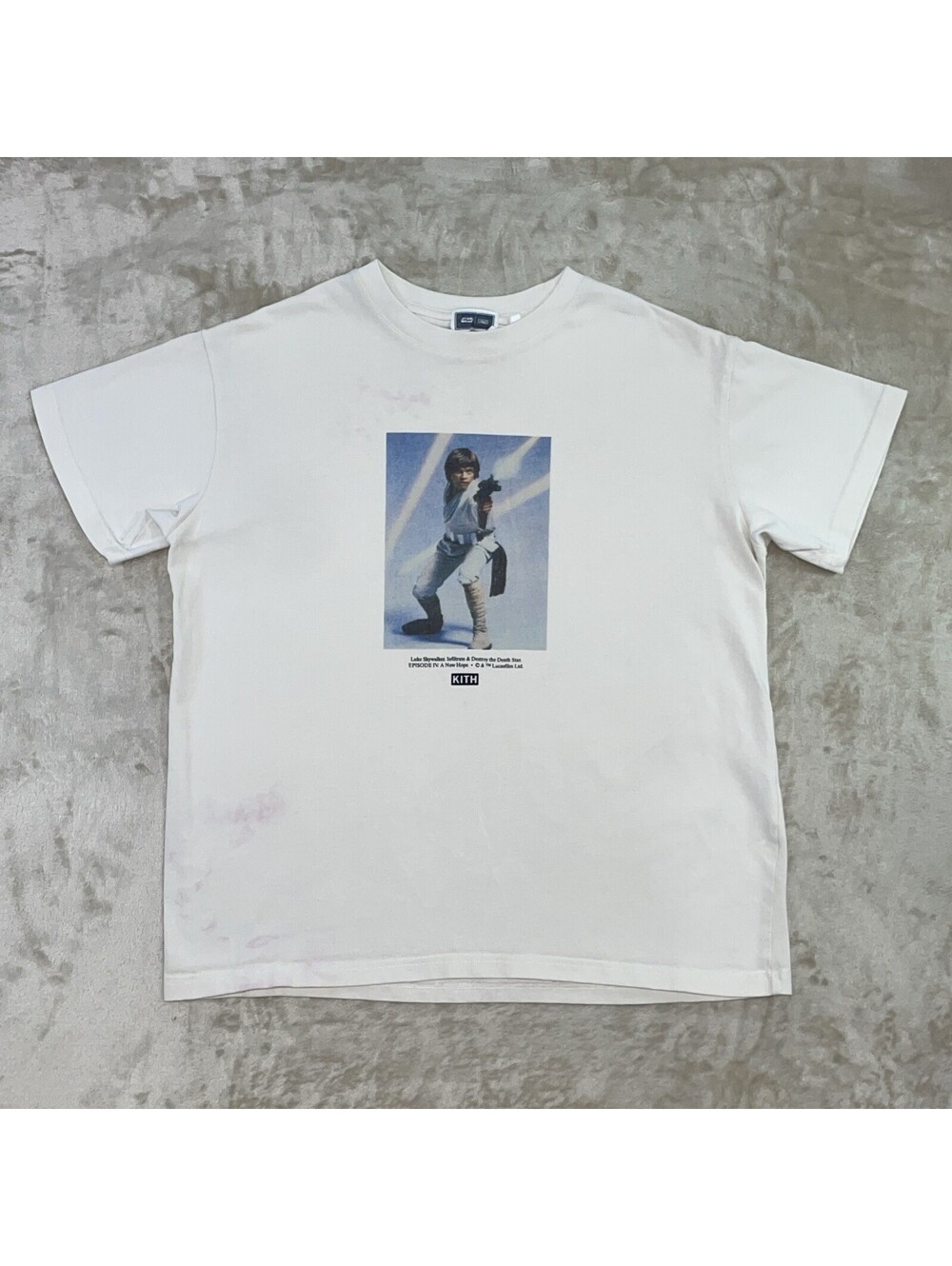 Kith x Star Wars Luke Skywalker Vintage Tee 'Sandrift' Mens T Shirt Sz S *FLAW*